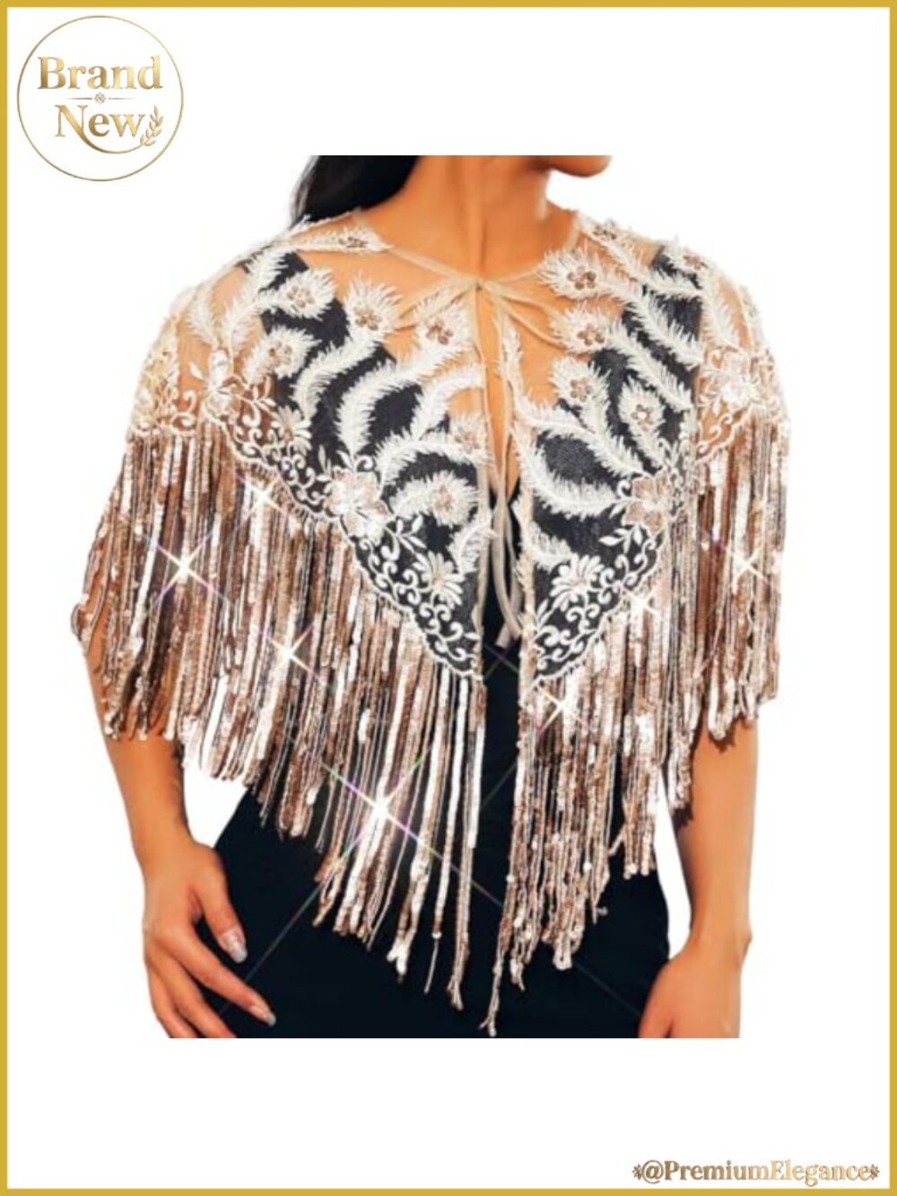 Sequin Shawl Wrap for Women 1920s Fringe Evening Dress Cape